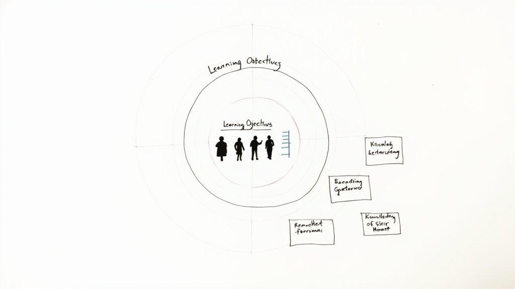 A person writing a video script in a notebook with a laptop and camera nearby.