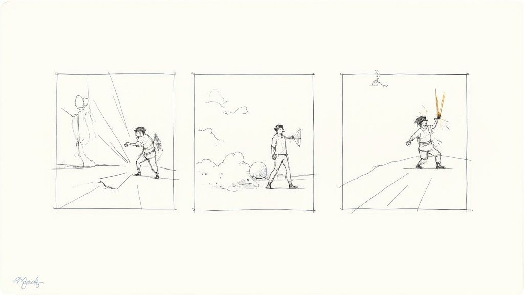 Diagram showing a story arc with a hook, rising action, and resolution