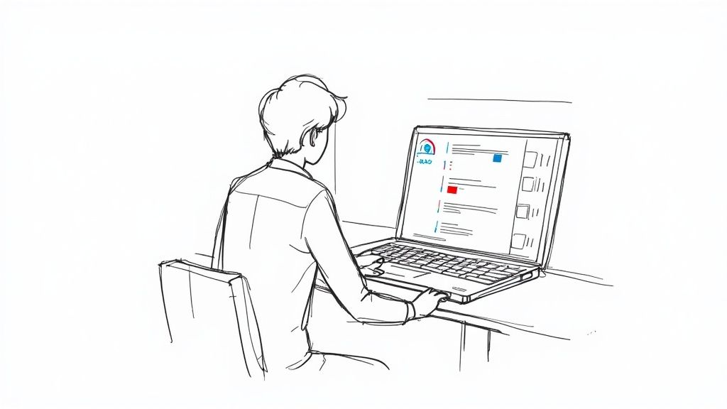 A person at a desk planning out a corporate training video, with storyboards and notes laid out.