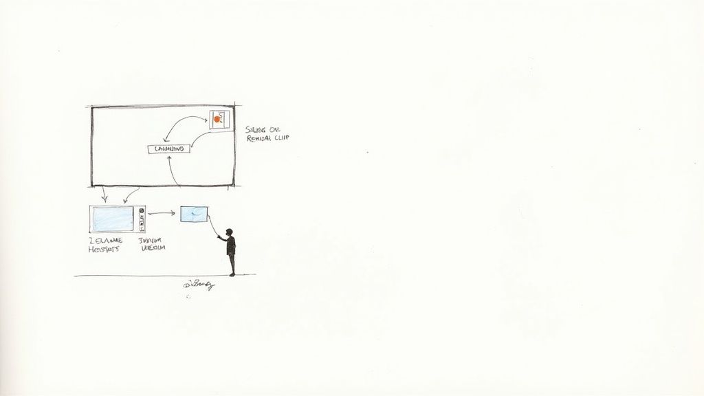 Hand-drawn diagram showing an educational launching process with remedial clips, headsets, and junior curriculum.