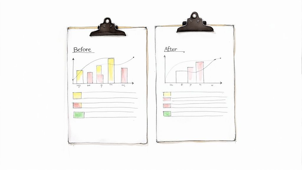 A person looking at analytics and charts on a computer screen, representing data collection for training effectiveness.