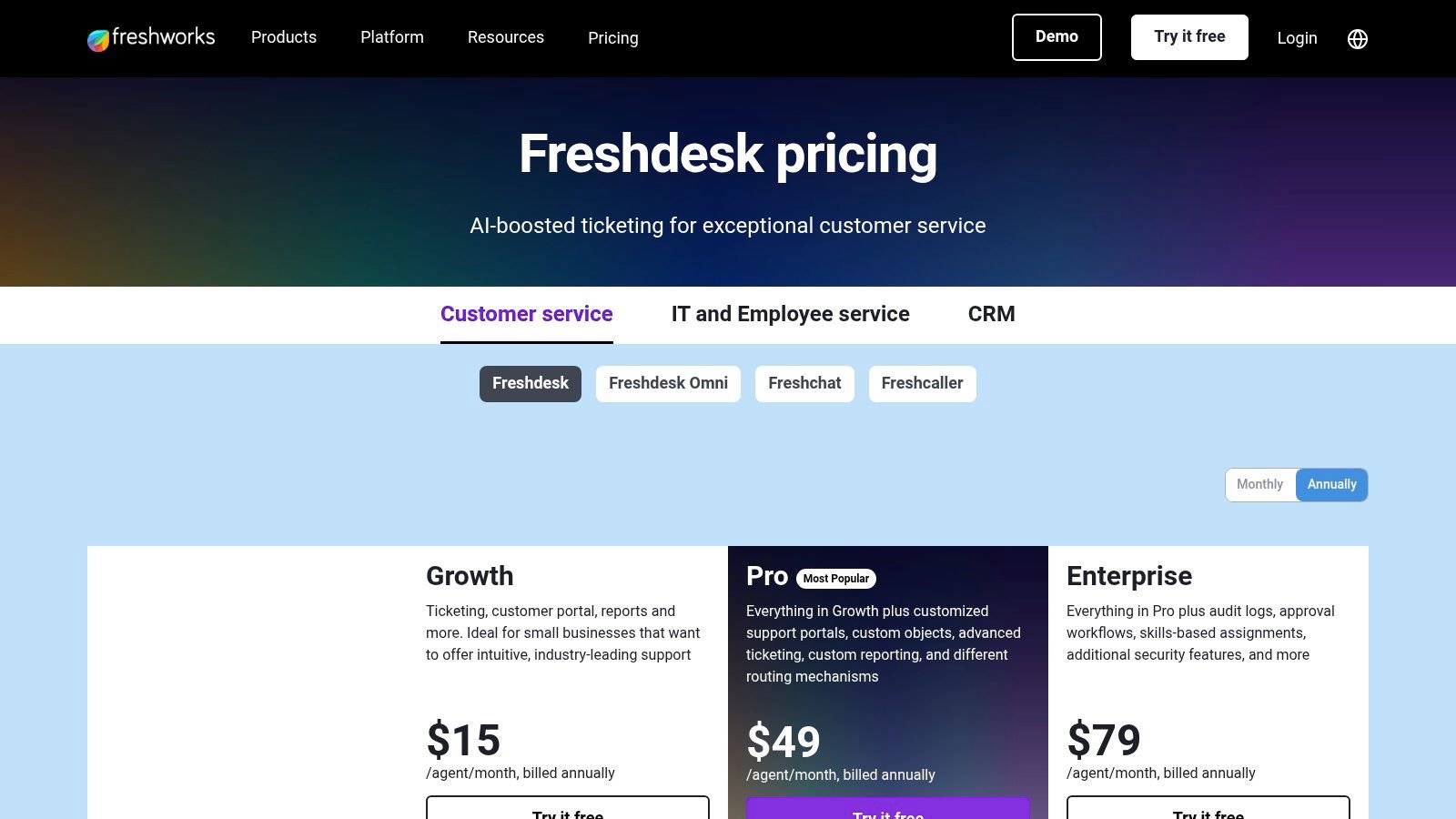 Freshdesk / Freshdesk Omni (Freshworks) pricing plans page
