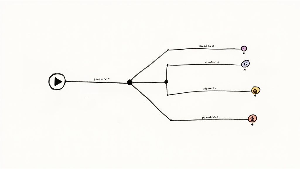 A person interacting with a tablet that displays video content with interactive elements.