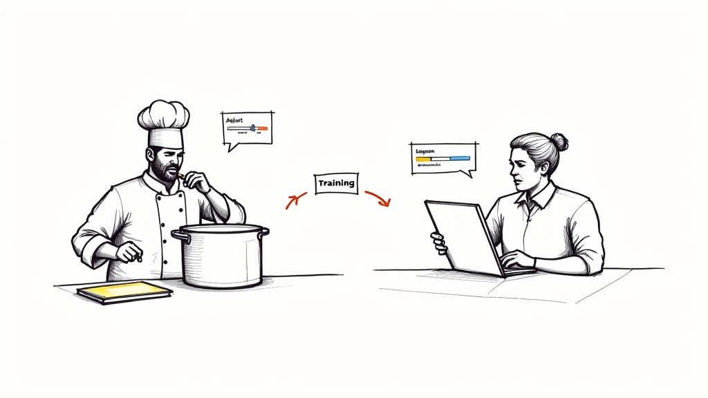 A group of professionals in a corporate training session, actively engaged with a presenter.