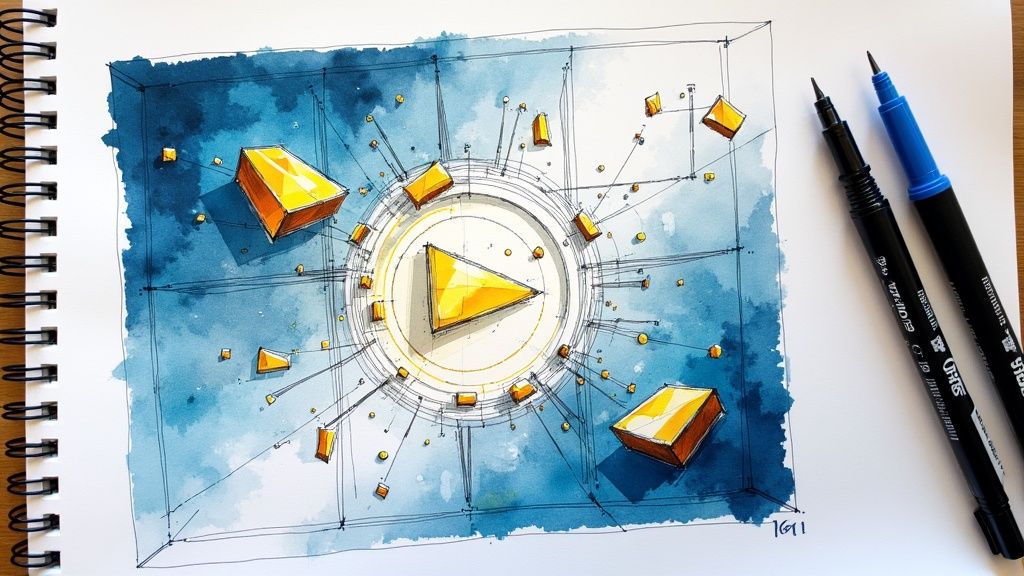 A person at a desk looking at graphs and charts on a monitor, representing video analytics.