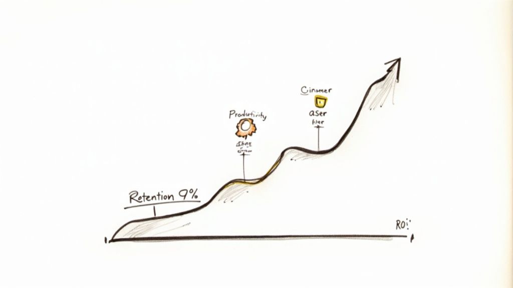 A line graph showing a positive upward trend, representing business growth and ROI.