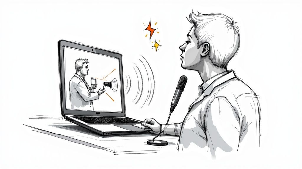 An employee watching a corporate training video on a tablet.