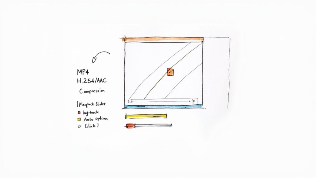 Video playback slider showing MP4 H.264 compression settings with lag-back and auto options in PowerPoint