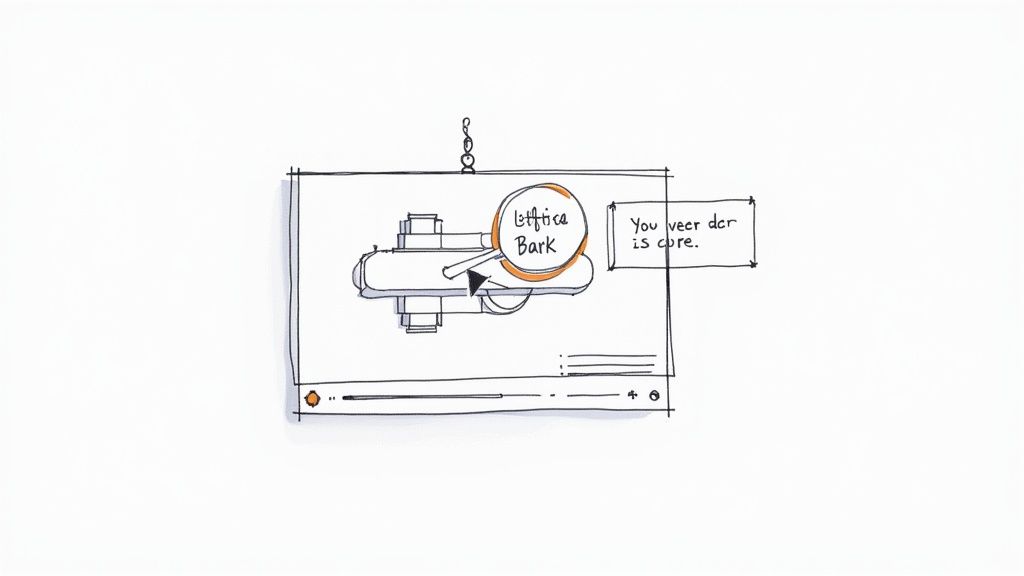 A person pointing at an interactive video on a laptop screen, demonstrating the concept of image overlays.