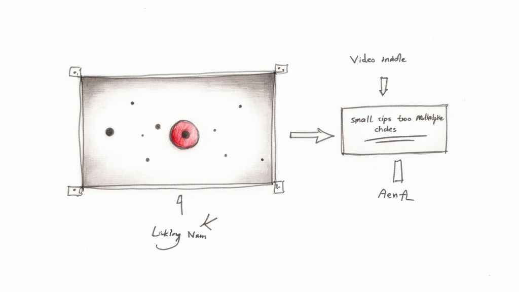 Diagram showing video middle placeholder with small clips and AcnA listing navigation workflow