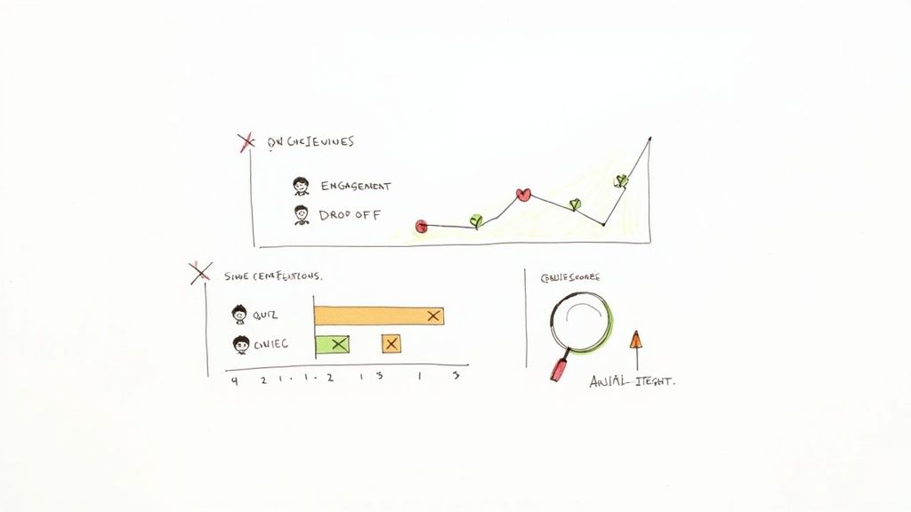 An analytics dashboard showing charts and graphs on a computer screen, representing the measurement of training impact.