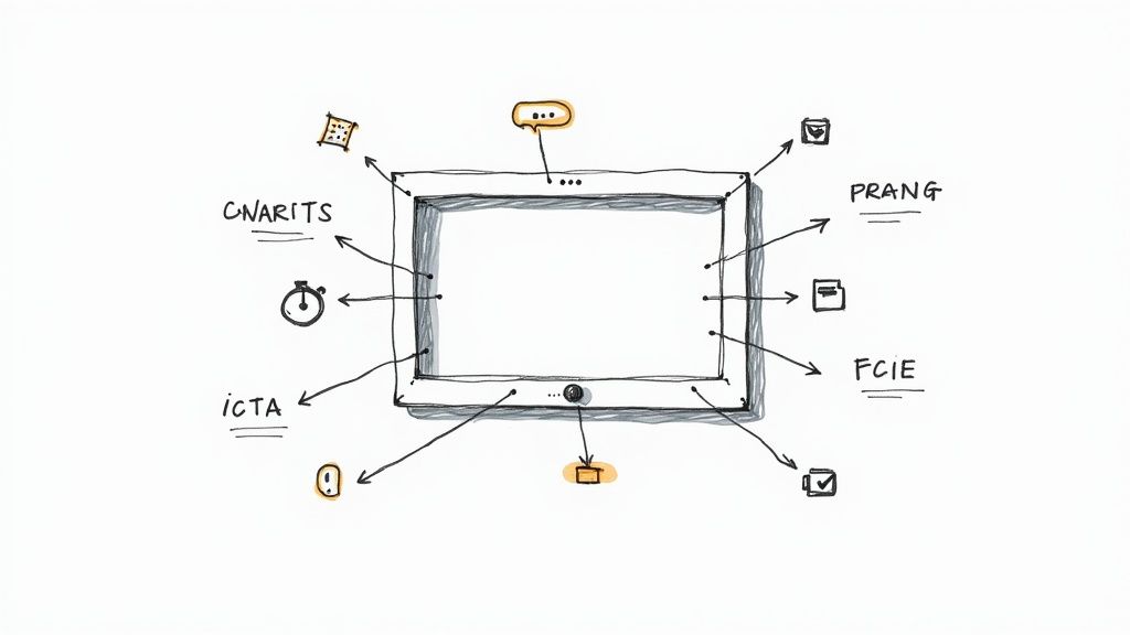 A whiteboard sketch depicting a central tablet with various icons and text labels like 'CNARITS' and 'PRANG' pointing to it.