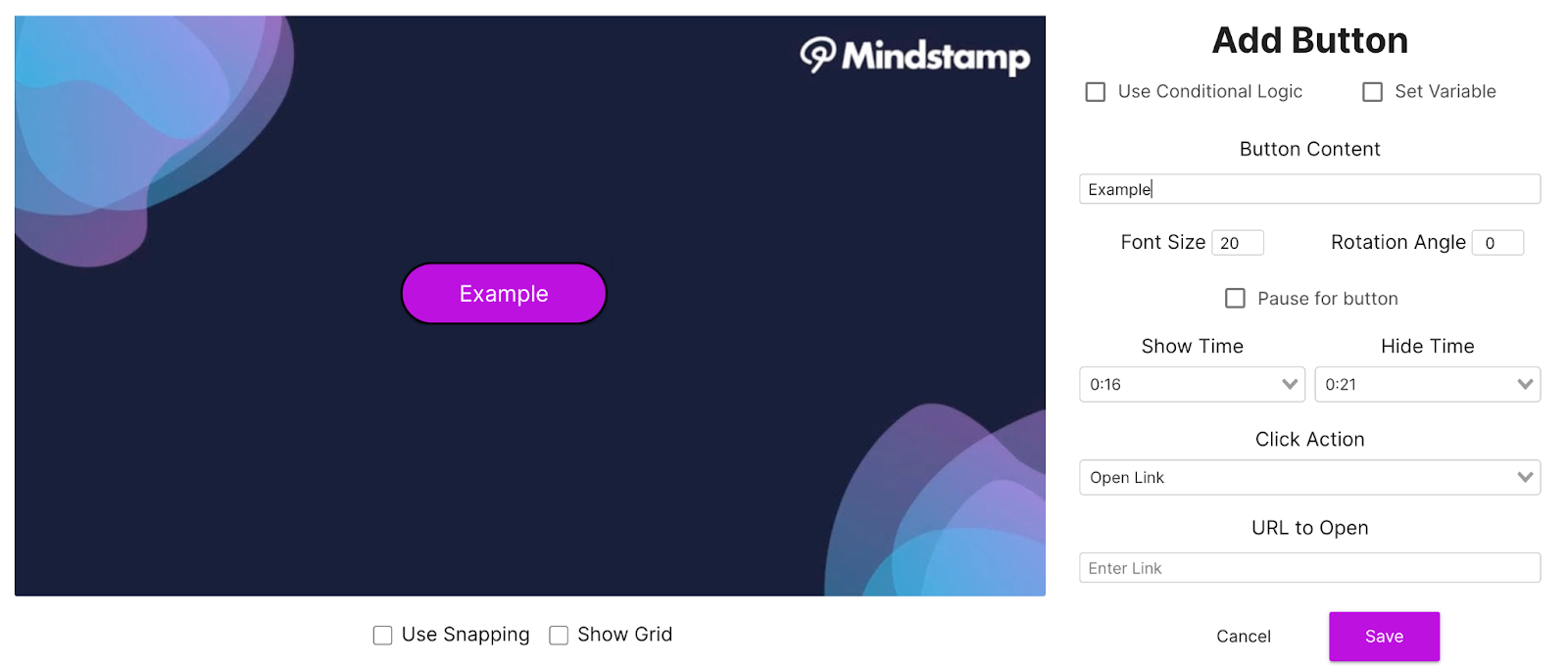 Button configuration Mindstamp settings