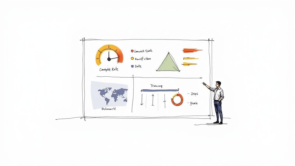A dashboard showing various graphs and charts, representing video analytics and training effectiveness data.