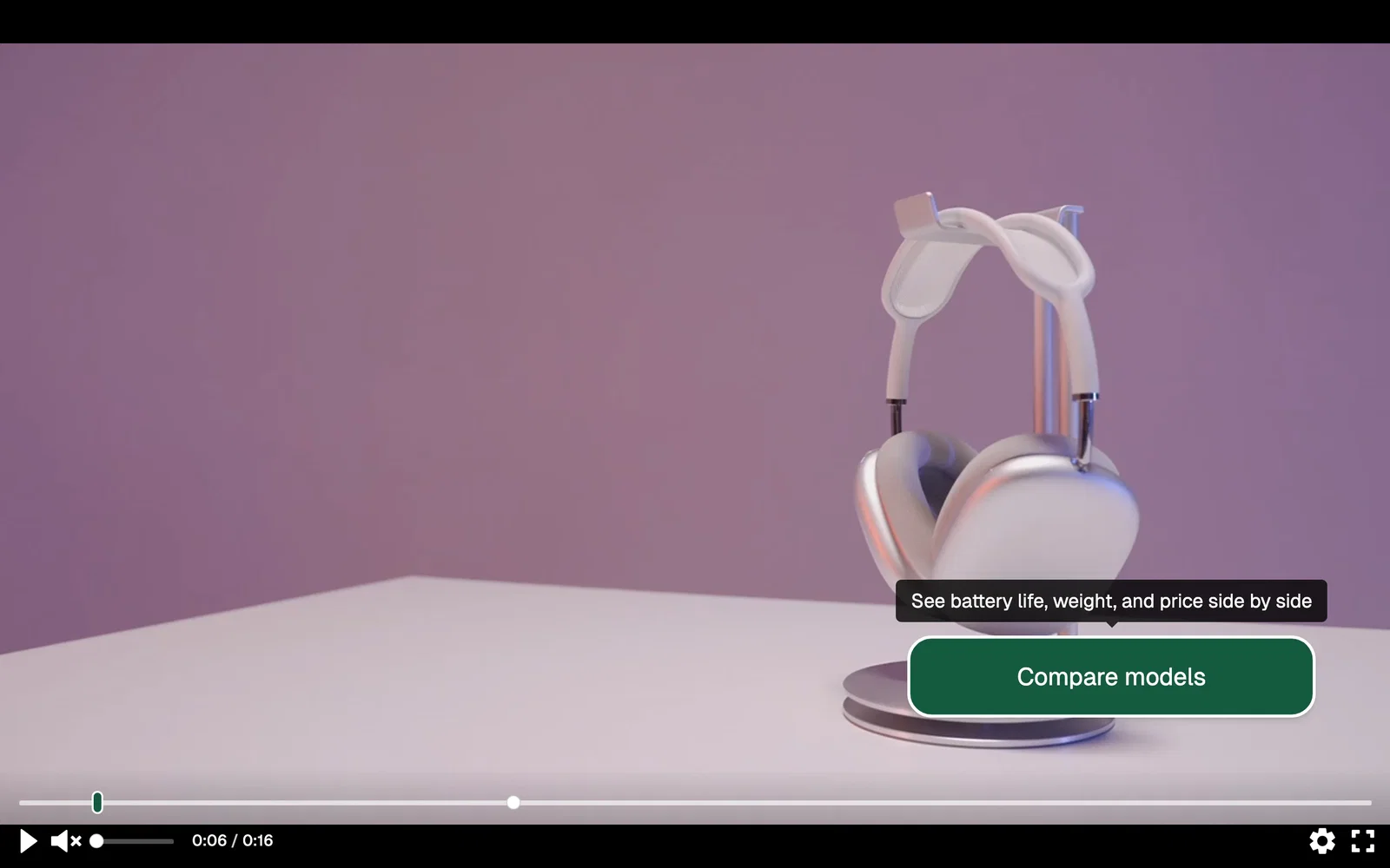 A Compare models button in a video with a tooltip that describes what the link shows