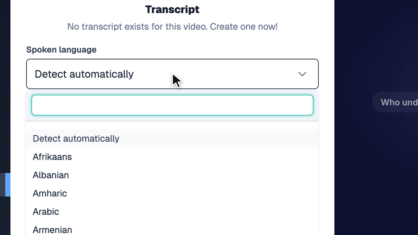 Choose the Spoken Language for Transcripts