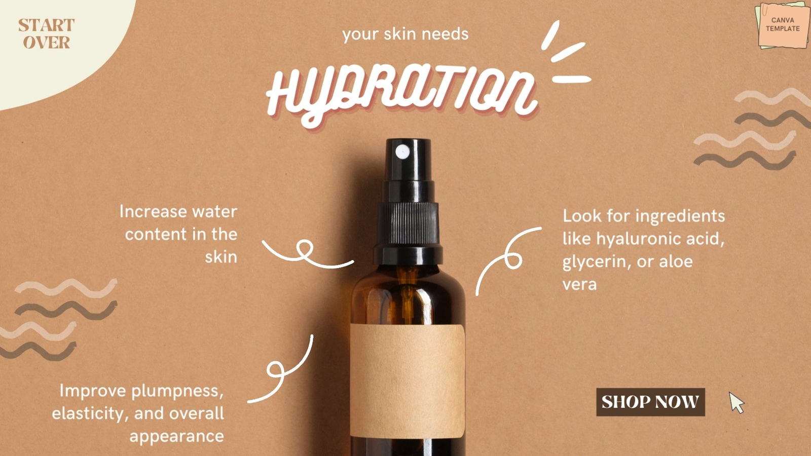 Interactive skincare quiz result recommending a hydration product with a Shop Now action