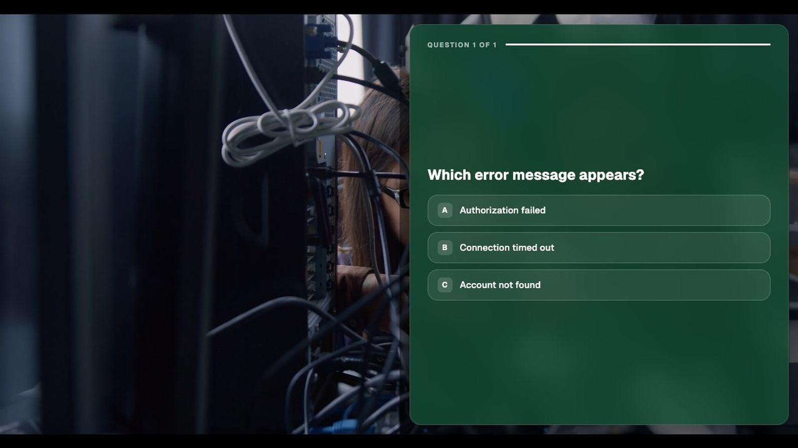 Interactive troubleshooting video with three error-specific support paths