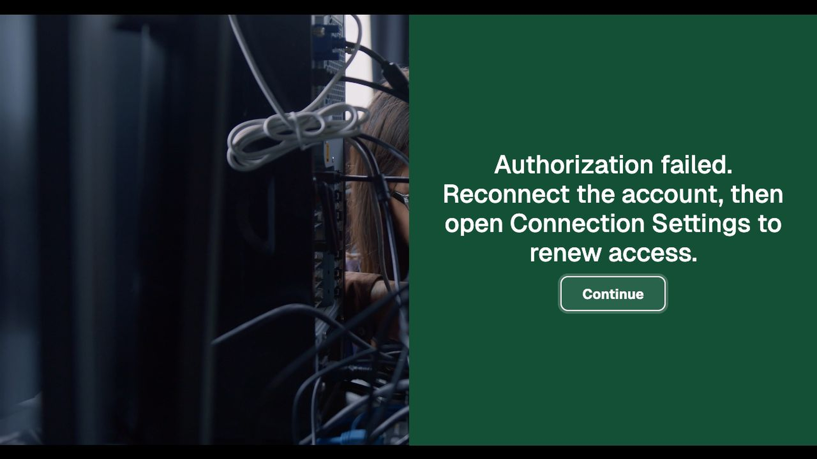 Interactive support video showing the next step for an authorization failure